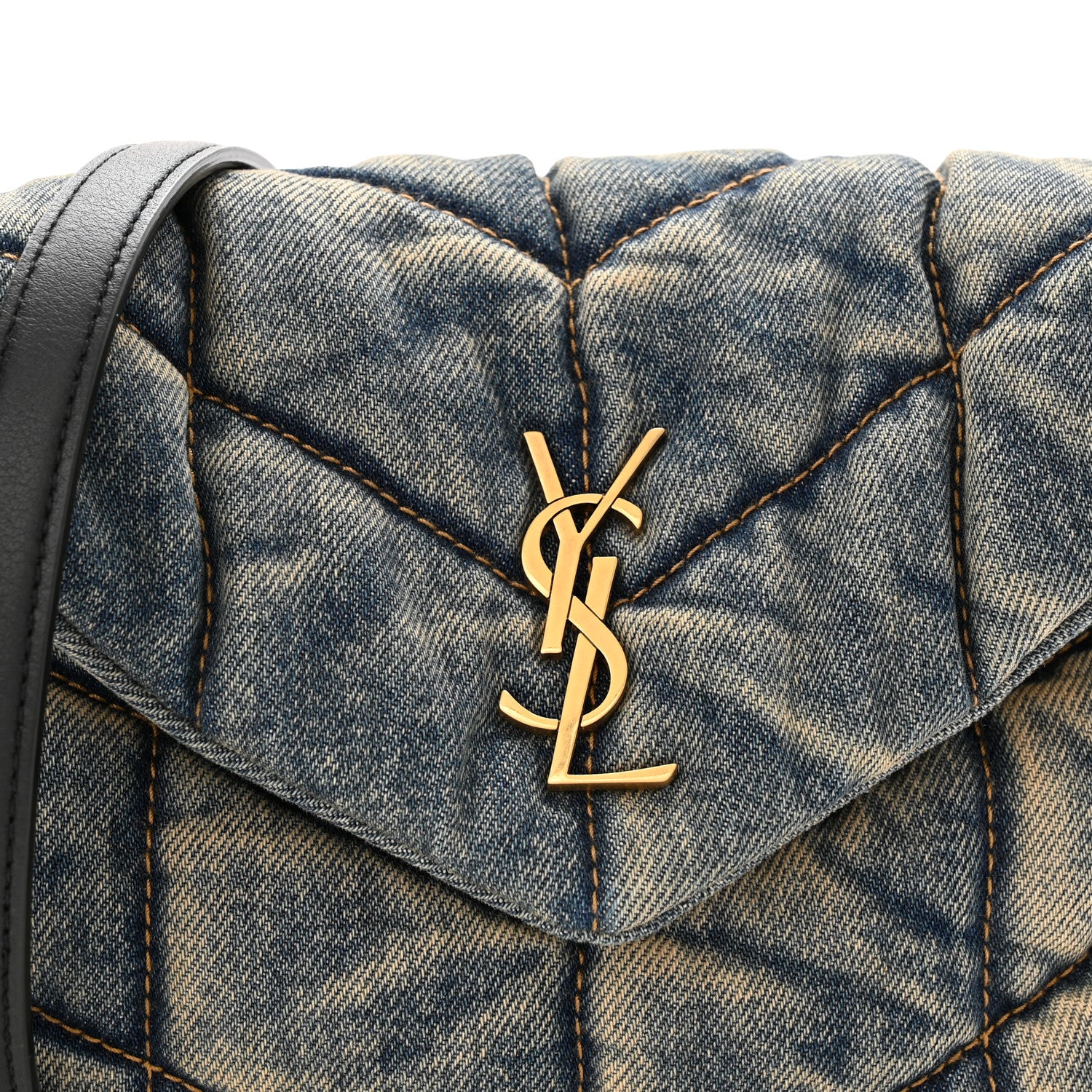 Saint Laurent Denim Quilted Toy Loulou Puffer Monogram Chain Satchel Blue Black 7 of 9