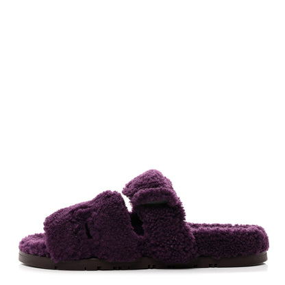 Hermes Woolskin Womens Chypre Sandals 38 Violet Fonce 1 of 9
