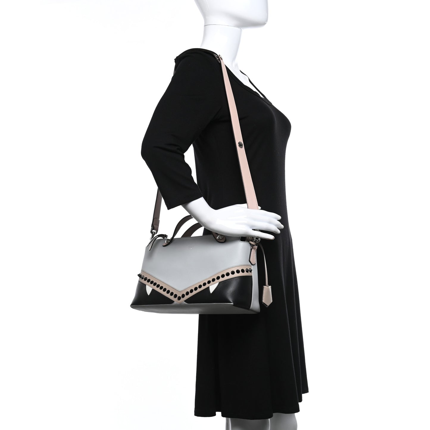 Vitello Dolce Monster Eyes Inlay Studded Medium By The Way Boston Bag Grigio Perla Nuvola Multicolor