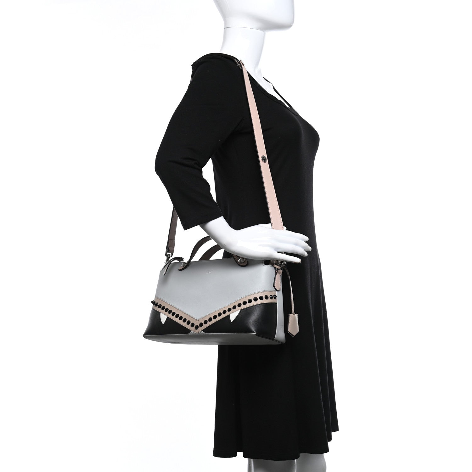Fendi Vitello Dolce Monster Eyes Inlay Studded Medium By The Way Boston Bag Grigio Perla Nuvola Multicolor 2 of 10