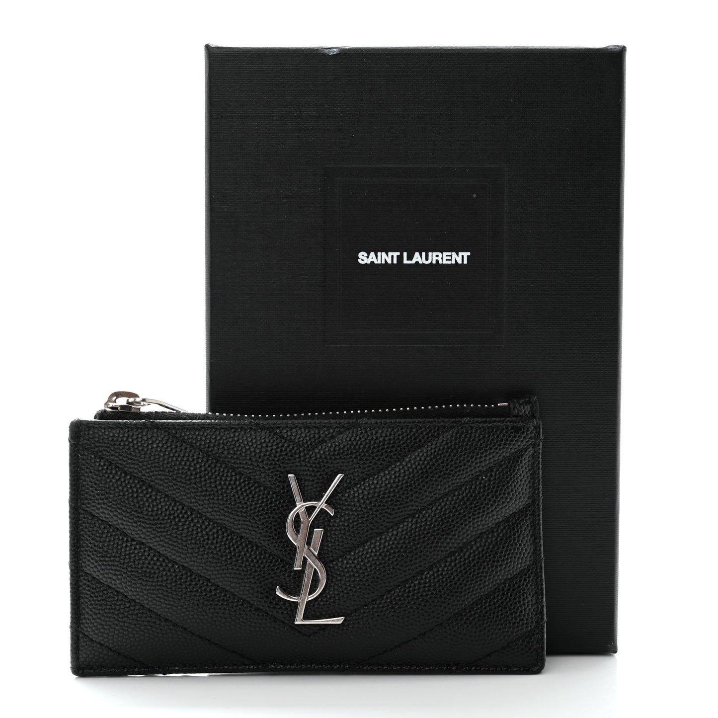 Grain De Poudre Matelasse Chevron Monogram Fragments Zippered Card Case Black