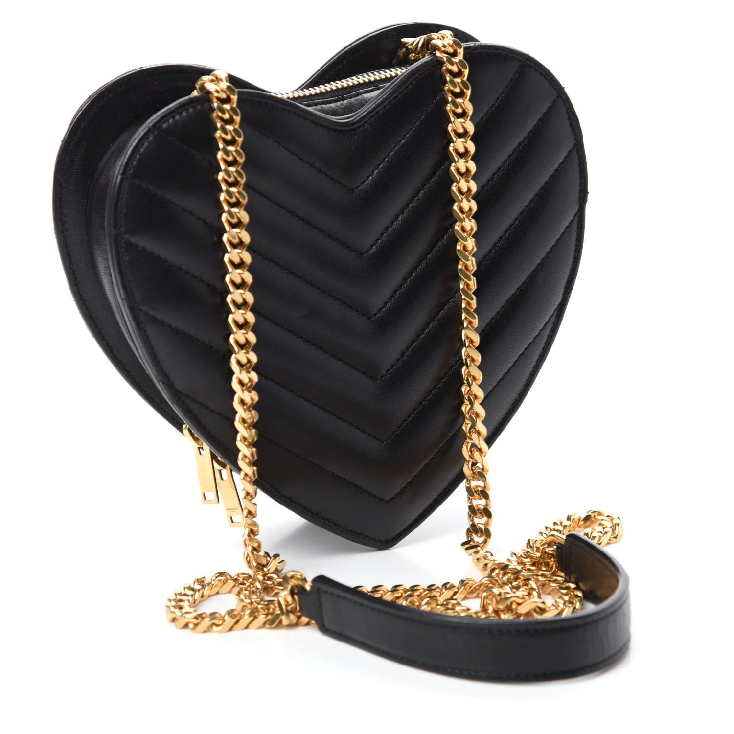 Saint Laurent Lambskin Matelasse Chevron Monogram Small Love Heart Chain Bag Black 3 of 10