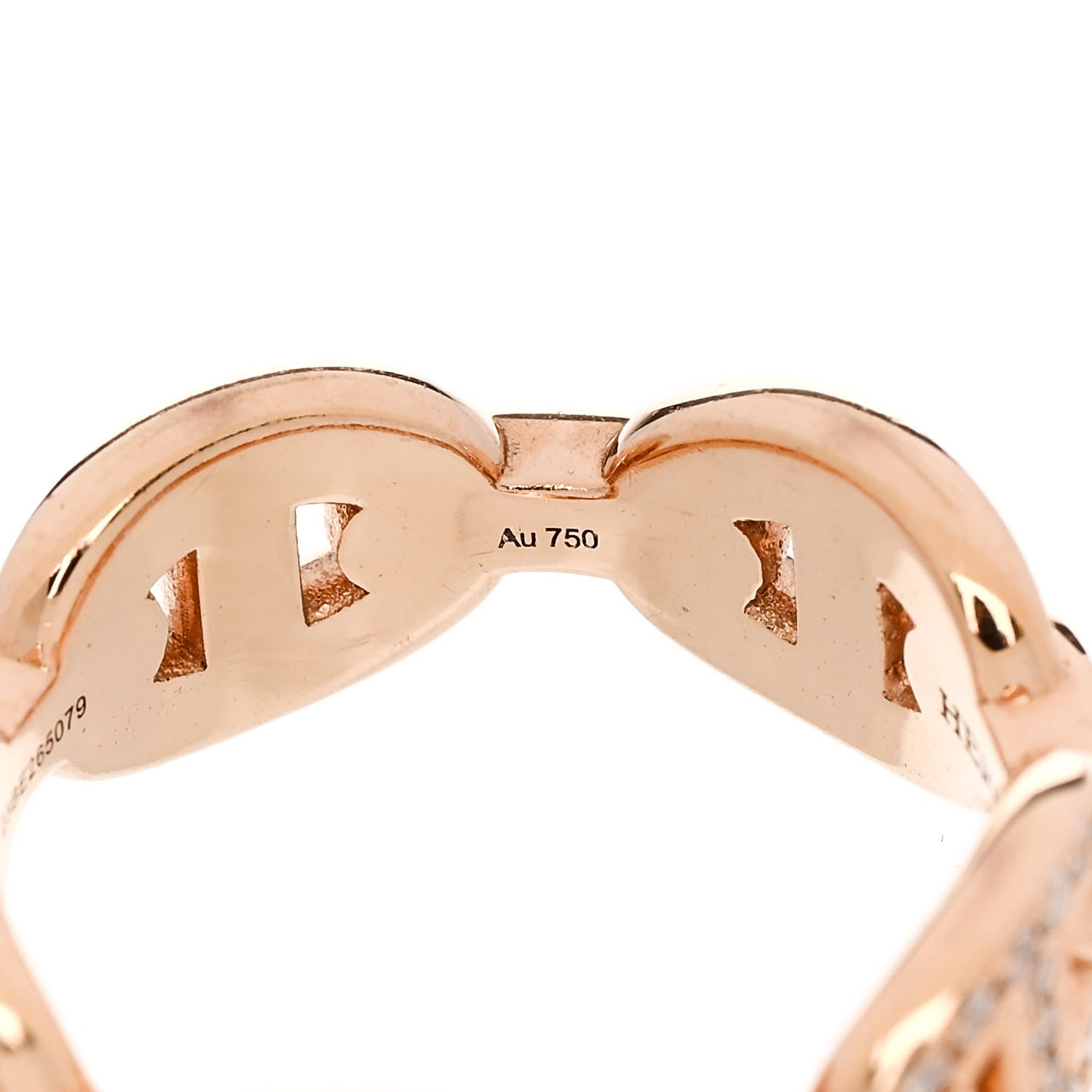 Hermes 18K Rose Gold Diamond PM d'Ancre Enchainee Ring 52 6 7 of 8