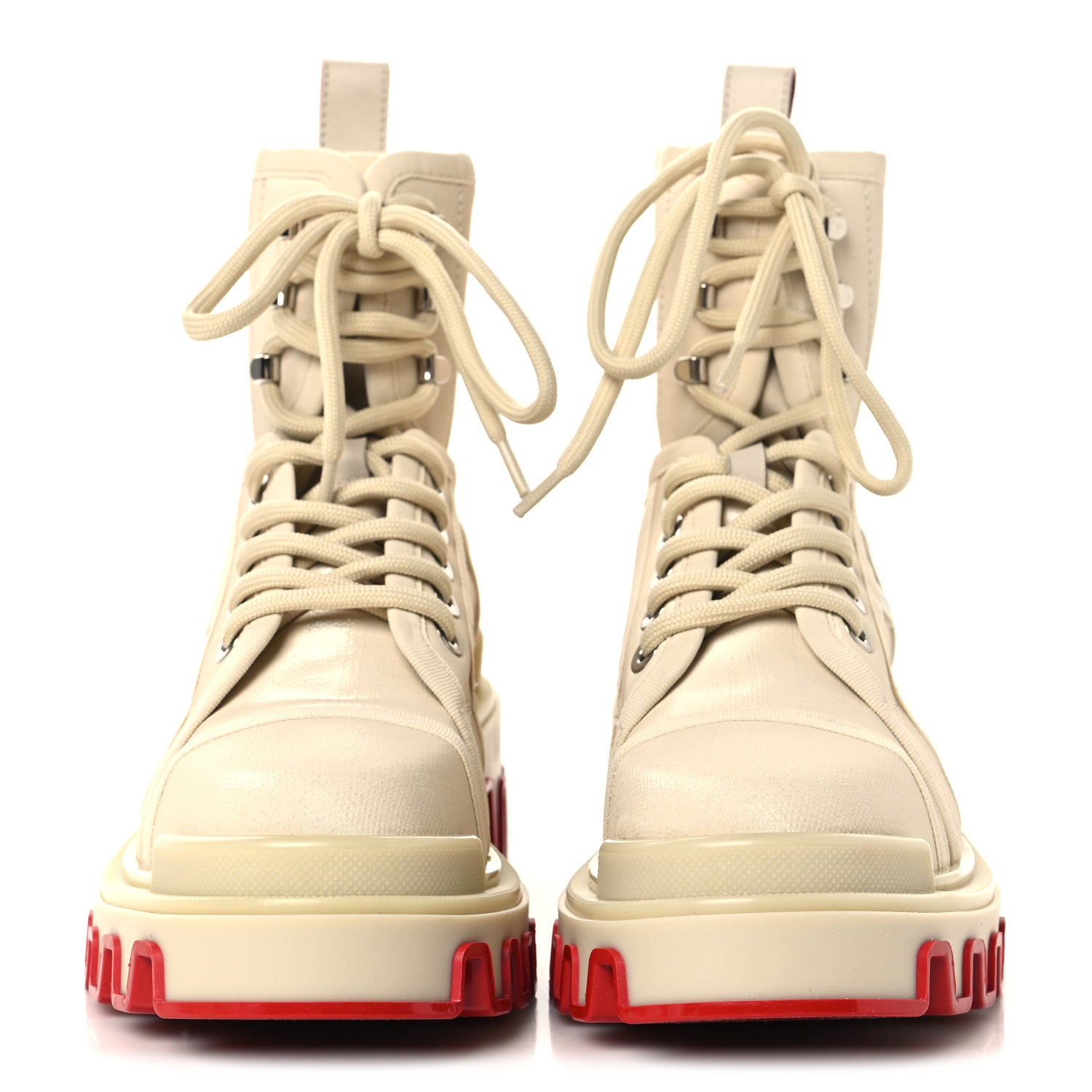 Christian Louboutin Toile Enduite Calfskin Womens Panaroot Dune Donna Flat Boots 36.5 Natural 3 of 10