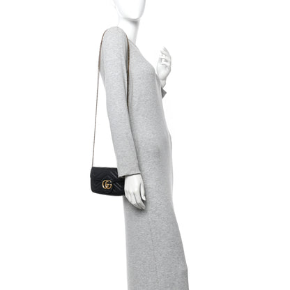 Gucci Calfskin Matelasse Super Mini GG Marmont Shoulder Bag Black 2 of 10