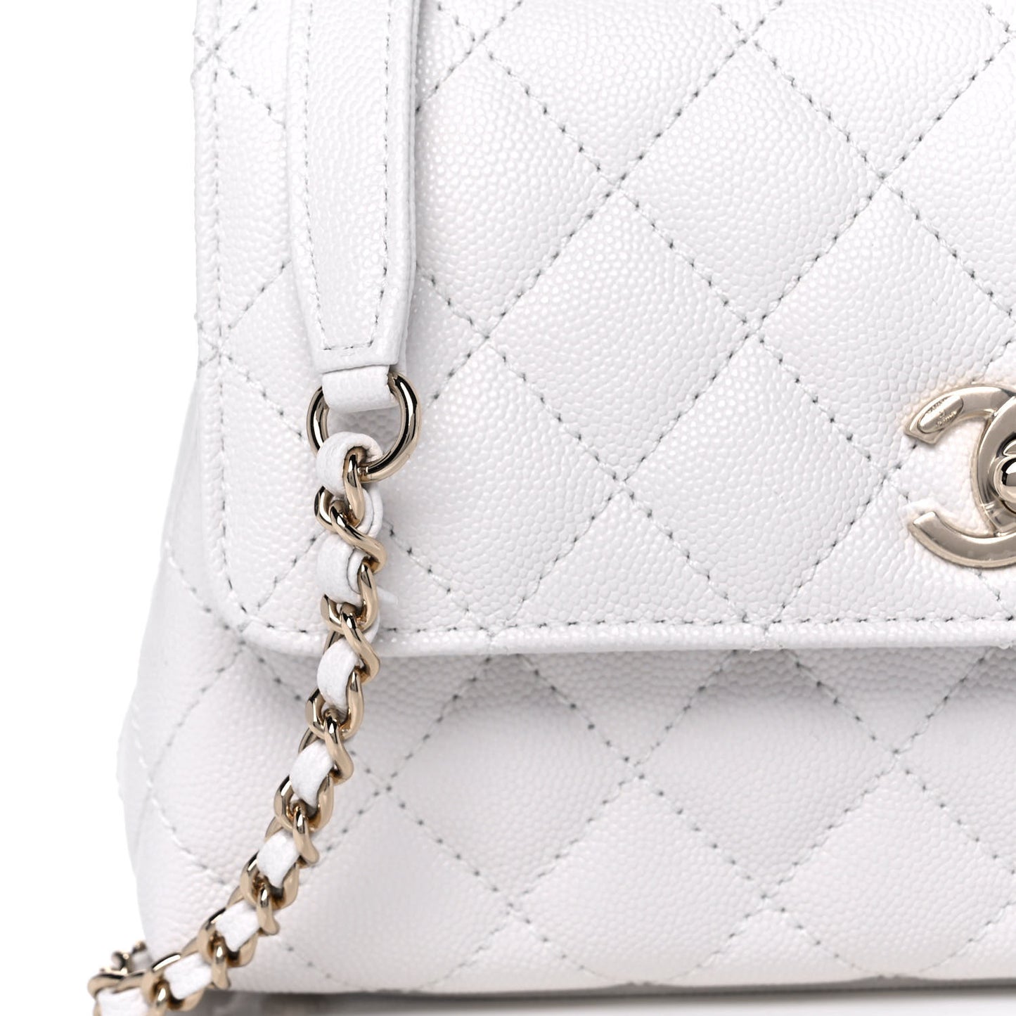 Caviar Quilted Mini Coco Handle Flap White