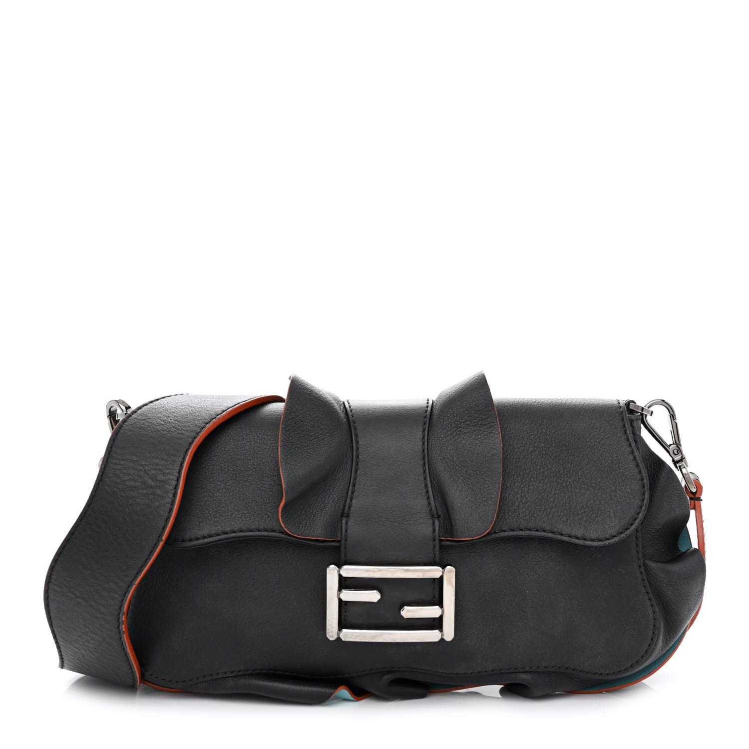 Fendi Calfskin Waves Baguette Black Turchese 1 of 16