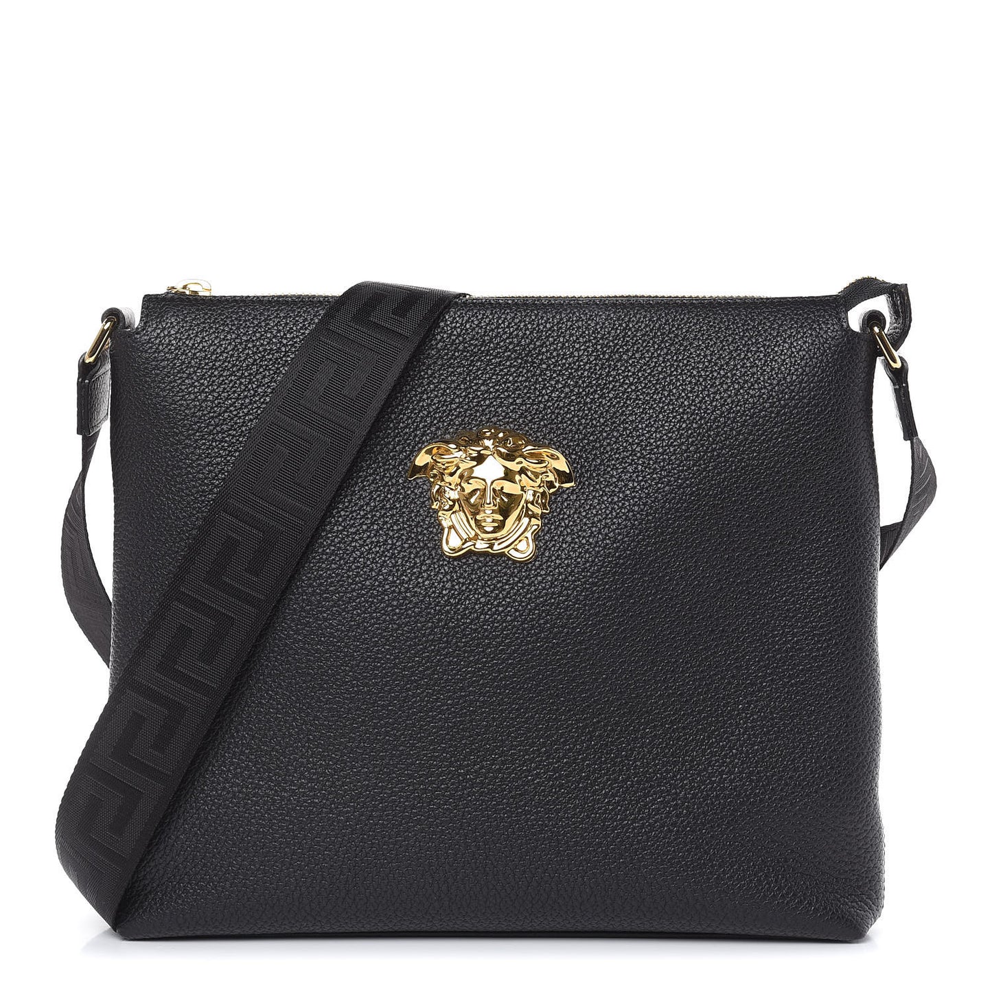 Grained Calfskin Medusa Messenger Bag Black