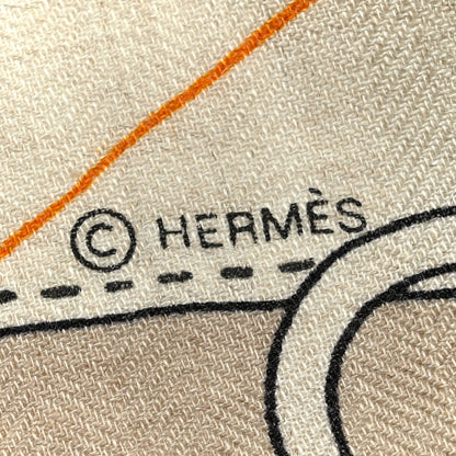 Hermes Cashmere Silk La Promenade du Matin Bandana Shawl 140 Naturel Beige Jaune Vif 3 of 3