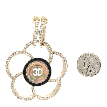 Chanel Resin Crystal CC Camellia Drop Single Clip On Earring Gold Black 2 of 8