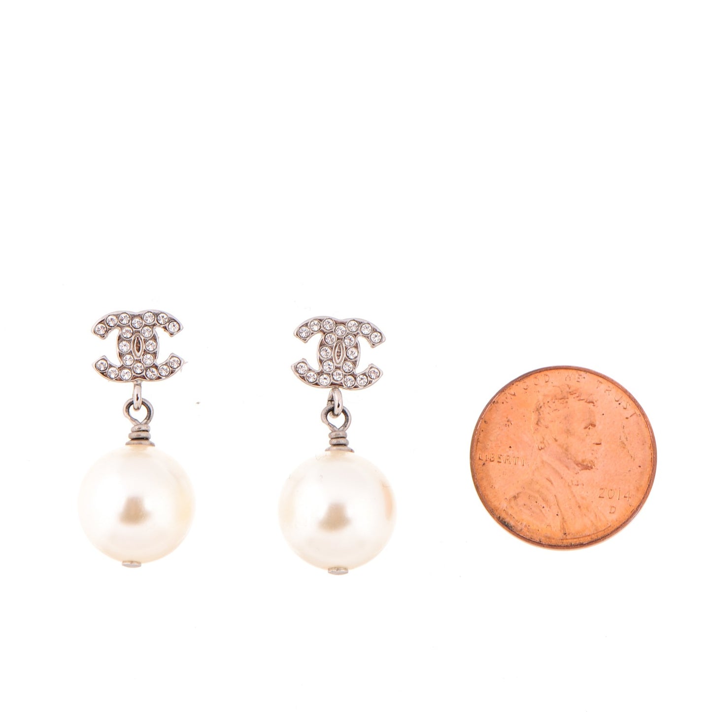 Crystal Pearl CC Drop Earrings Silver