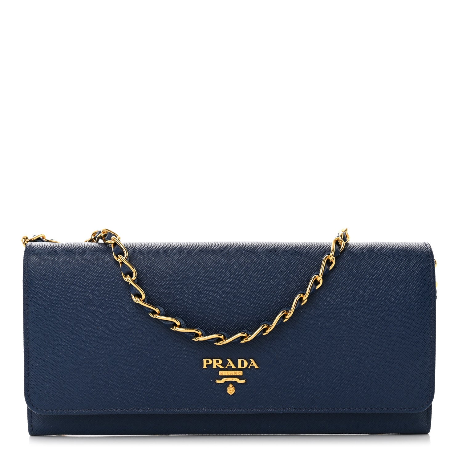Prada Saffiano Metal Oro Chain Wallet Bleutte 1 of 7