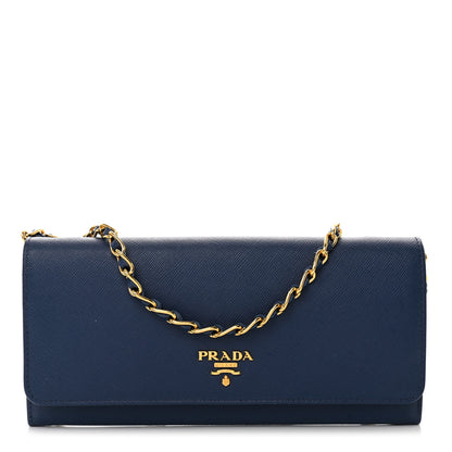 Prada Saffiano Metal Oro Chain Wallet Bleutte 1 of 7