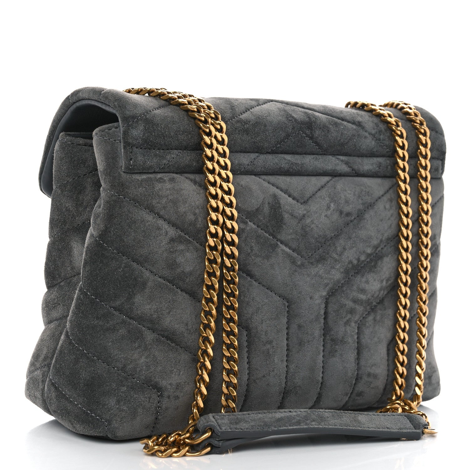 Saint Laurent Suede Calfskin Y Quilted Monogram Small Loulou Chain Satchel Storm 2 of 11