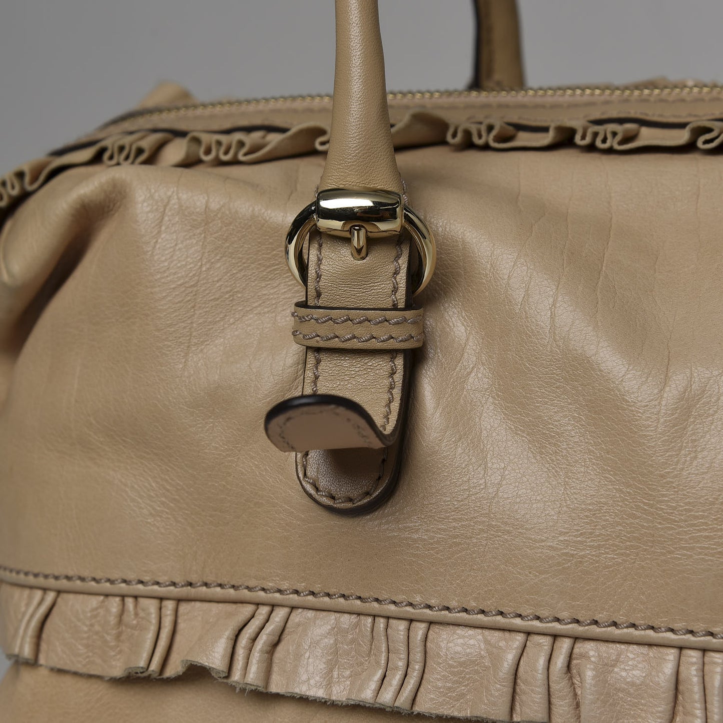 Calfskin Ruffle Medium Sabrina Boston Tote Nude