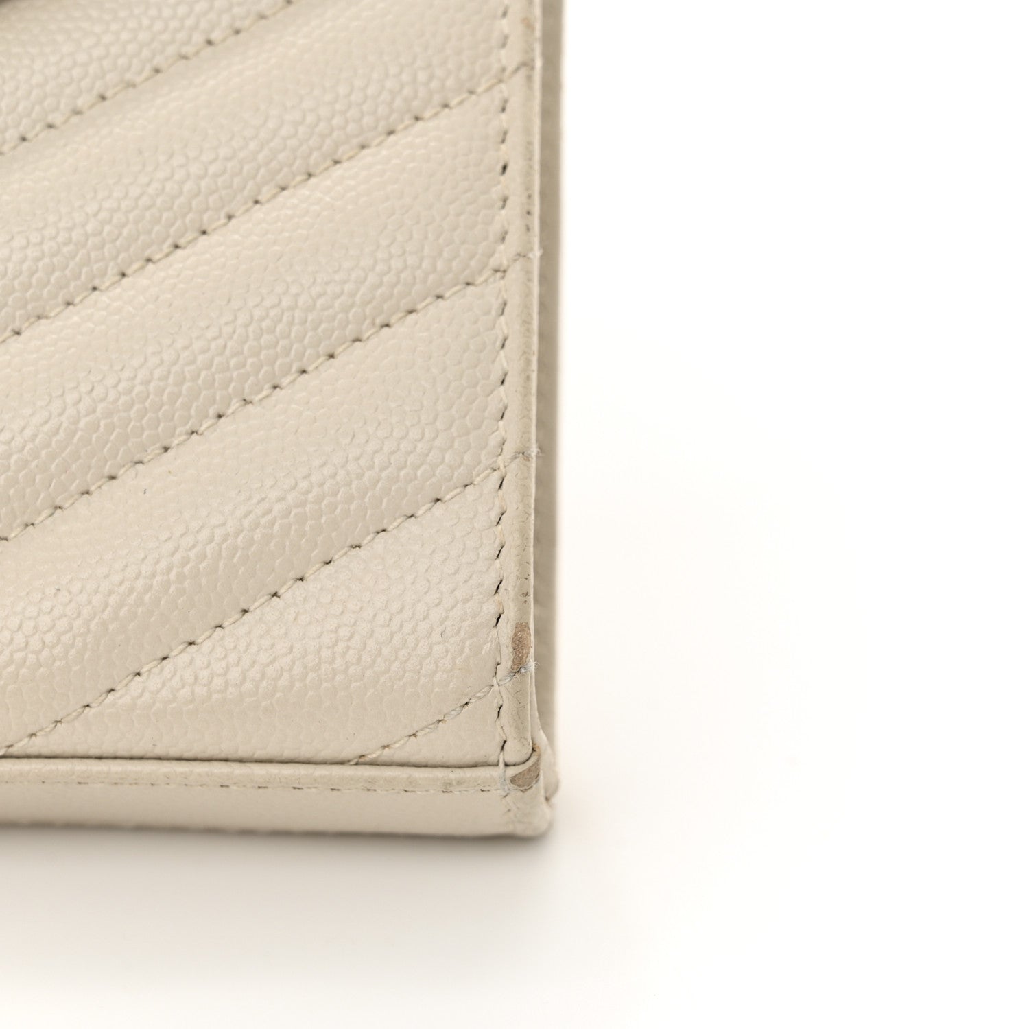 Saint Laurent Grain De Poudre Matelasse Chevron Monogram Chain Wallet Crema Soft 11 of 17
