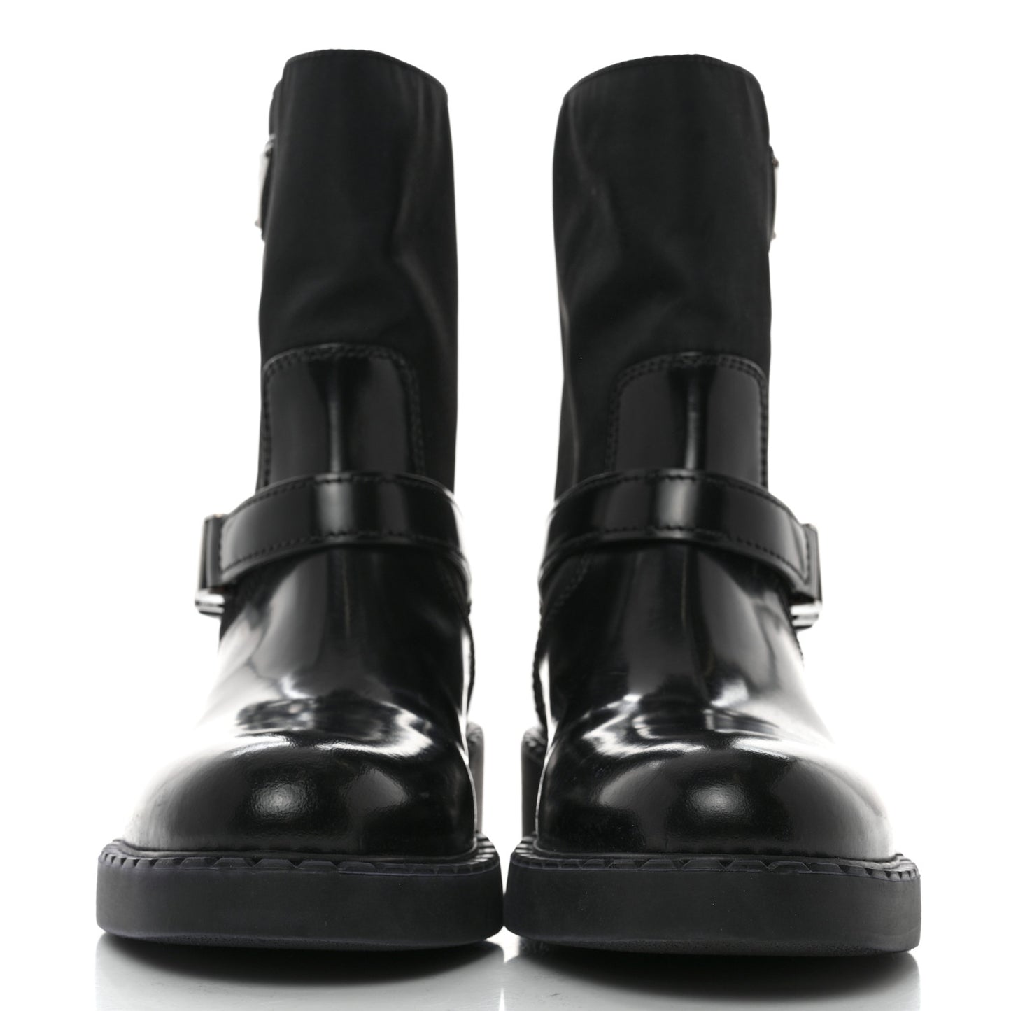 Spazzolato Re-Nylon Metal Triangle Logo Buckled 50mm Biker Boots 39 Black