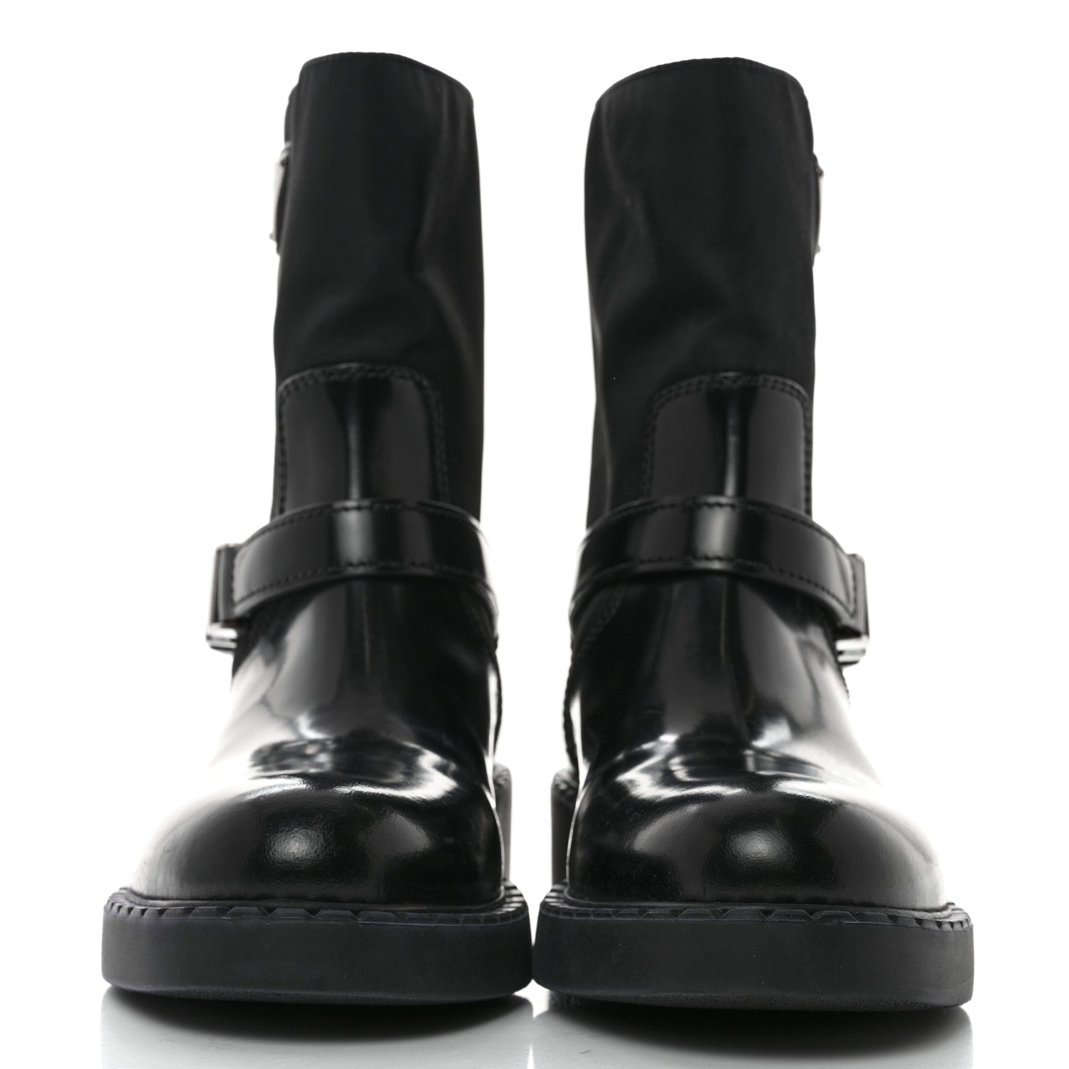 Prada Spazzolato Re-Nylon Metal Triangle Logo Buckled 50mm Biker Boots 39 Black 2 of 9