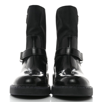 Prada Spazzolato Re-Nylon Metal Triangle Logo Buckled 50mm Biker Boots 39 Black 2 of 9