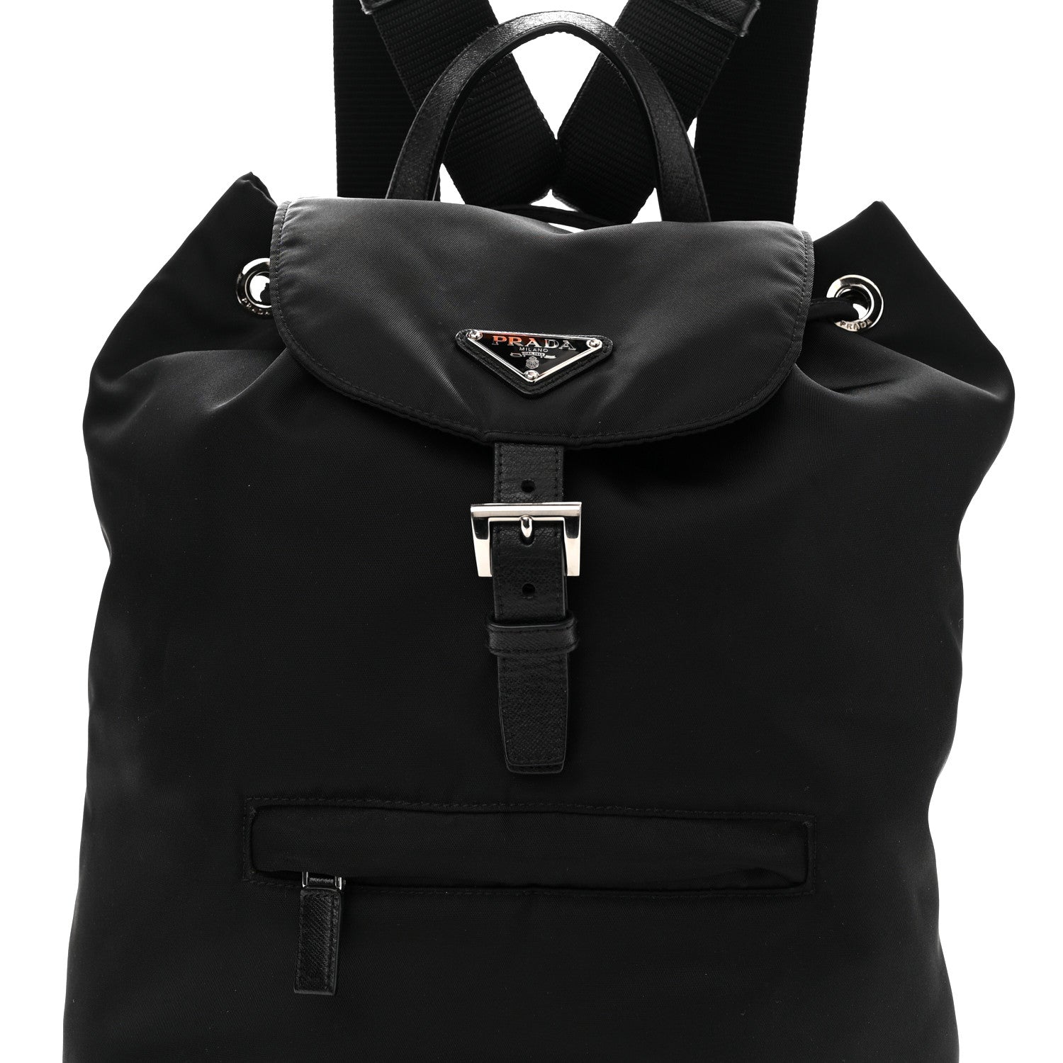 Prada Nylon Vela Saffiano Medium Cinch Backpack Black 8 of 10
