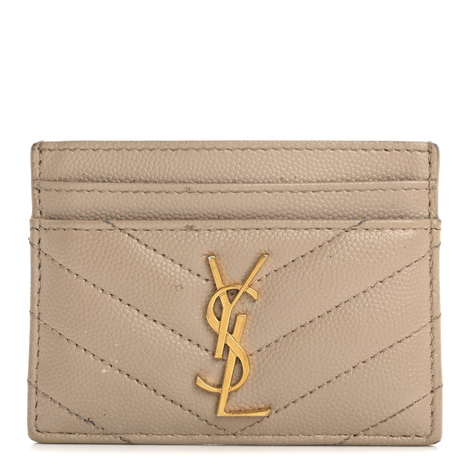 Saint Laurent Grain De Poudre Matelasse Chevron Monogram Credit Card Case Nude Powder 1 of 13