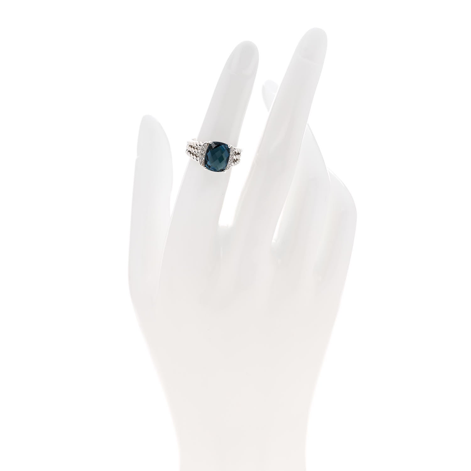 David Yurman Sterling Silver Diamond Hampton Blue Topaz 10mm Petite Wheaton Ring 49 5 2 of 4