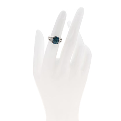 David Yurman Sterling Silver Diamond Hampton Blue Topaz 10mm Petite Wheaton Ring 49 5 2 of 4