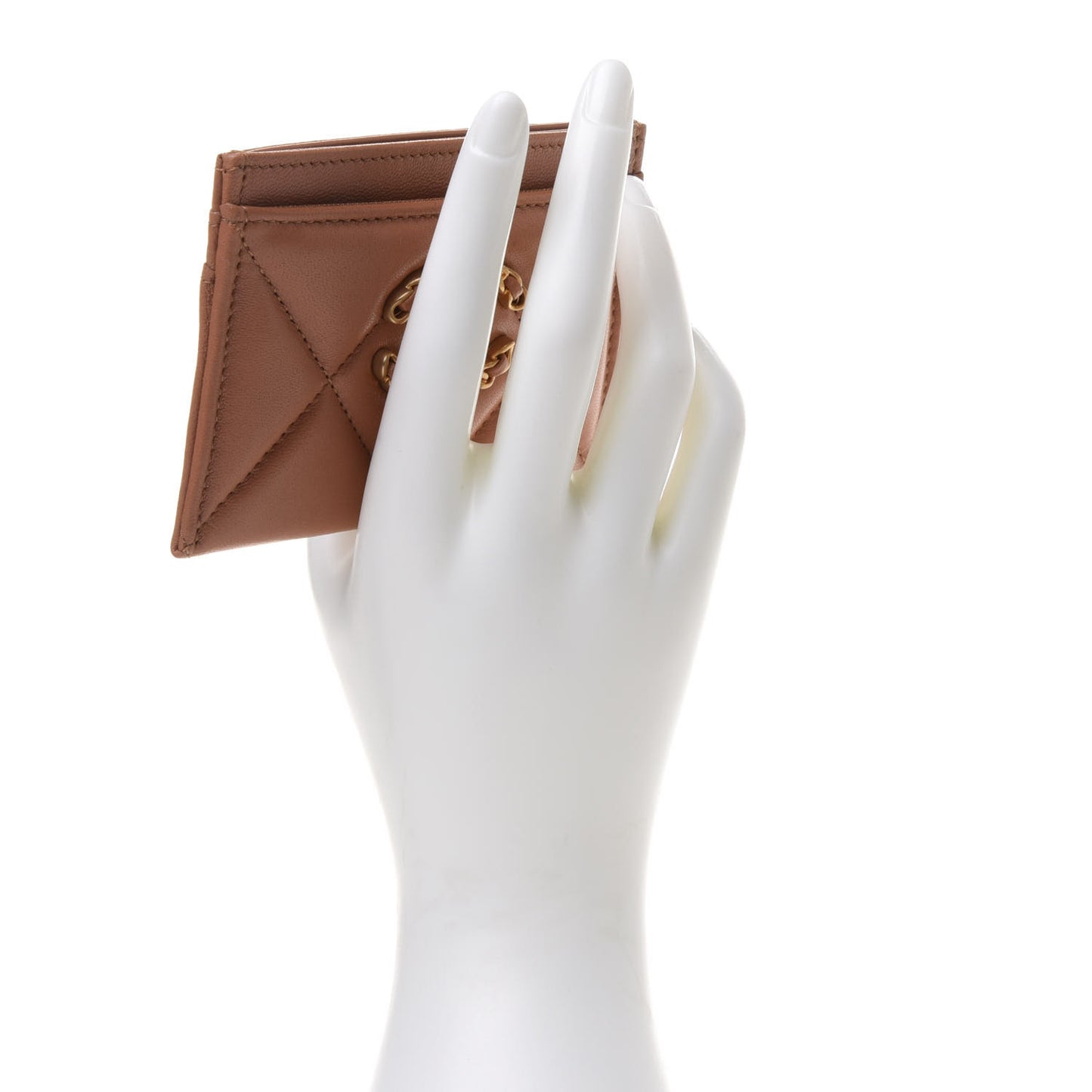 Lambskin Quilted Chanel 19 Card Holder Brown