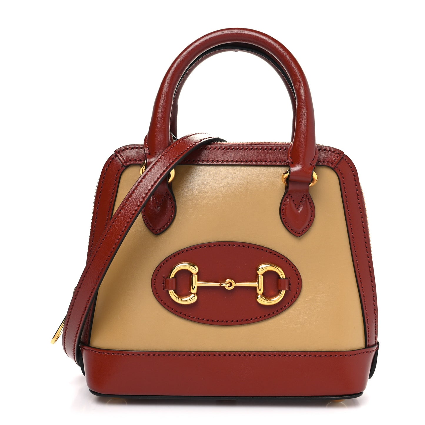 Textured Calfskin Mini Horsebit 1955 Top Handle Bag Beige Red