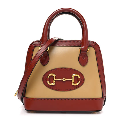 Gucci Textured Calfskin Mini Horsebit 1955 Top Handle Bag Beige Red 1 of 12