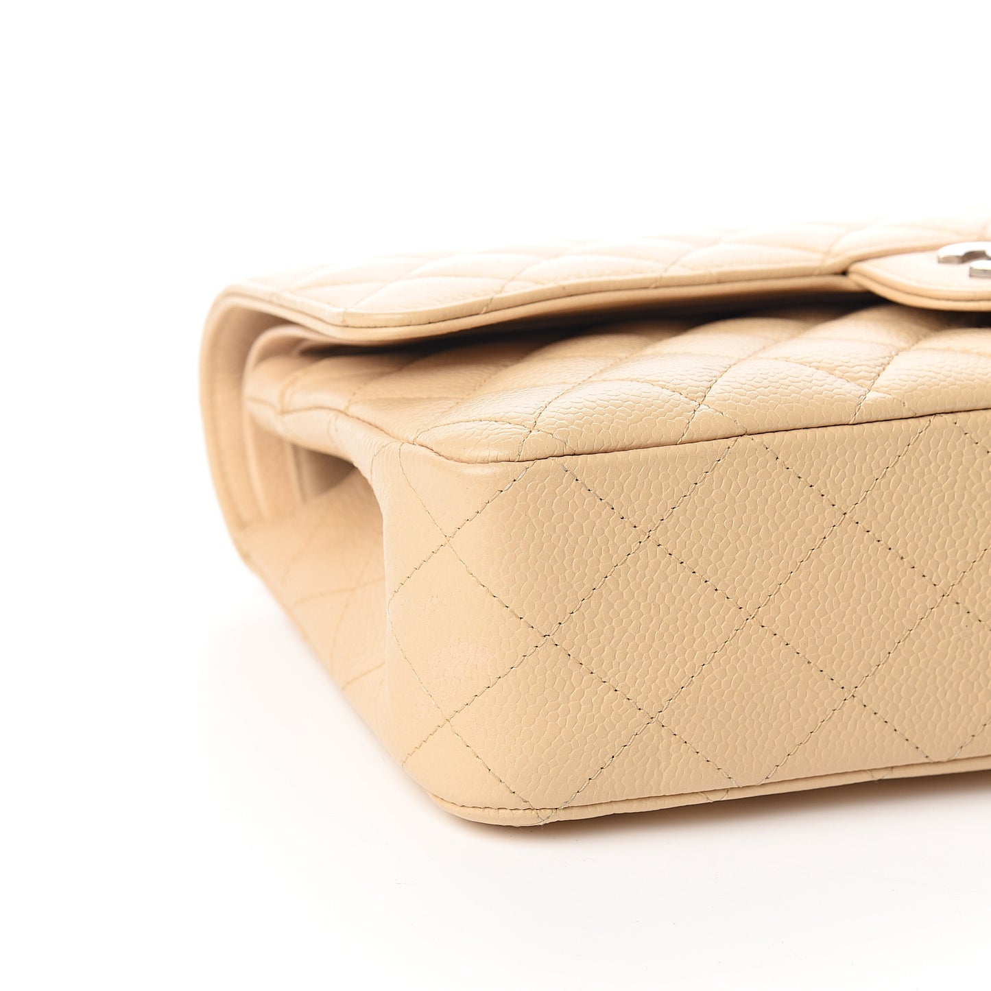 Caviar Quilted Medium Double Flap Beige
