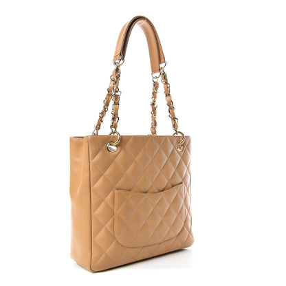 Chanel Caviar Quilted Petit Shopping Tote PST Dark Beige 3 of 13