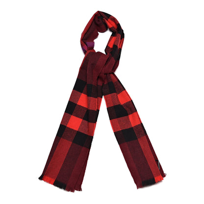 Burberry Wool Cashmere Giant Exploded Check Fringe Scarf Claret 1 of 4