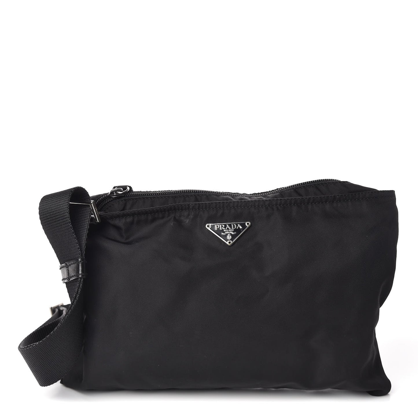Nylon Flat Messenger Bag Black