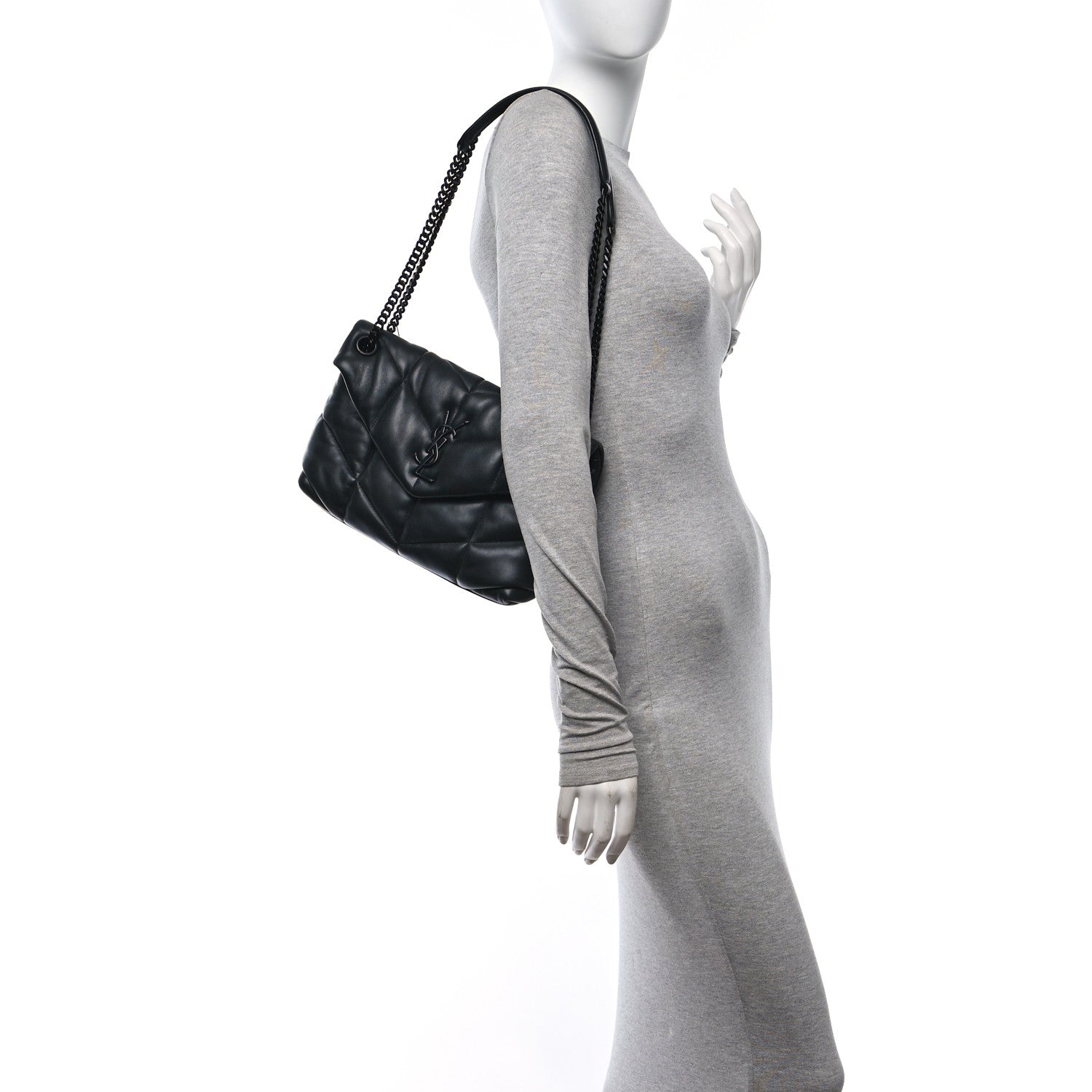 Saint Laurent Lambskin Quilted Monogram Monochrome Small Loulou Puffer Chain Satchel Black 2 of 11