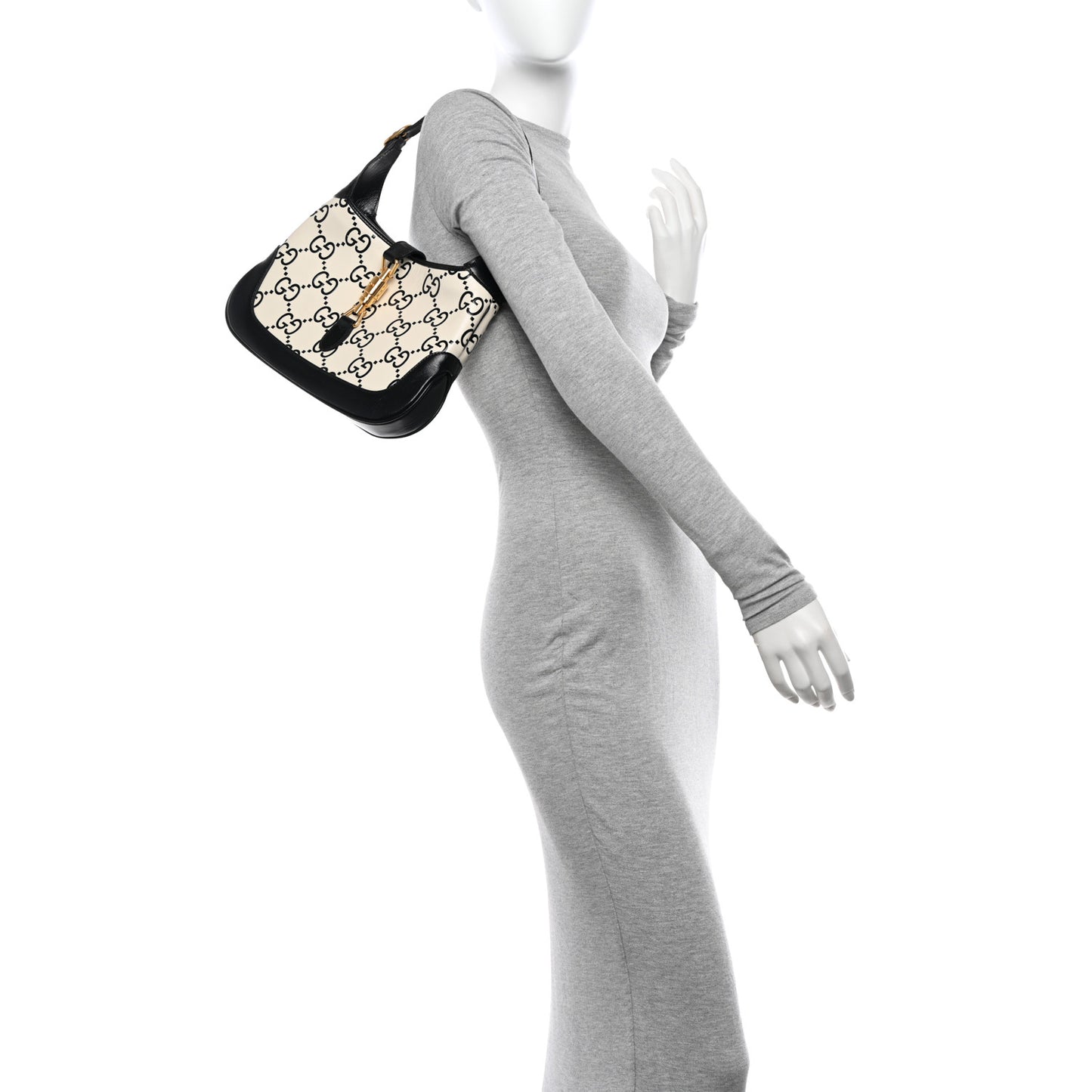 Azalea Calfskin GG Monogram Bi-Color Debossed Small Jackie 1961 Hobo Mystic White Black