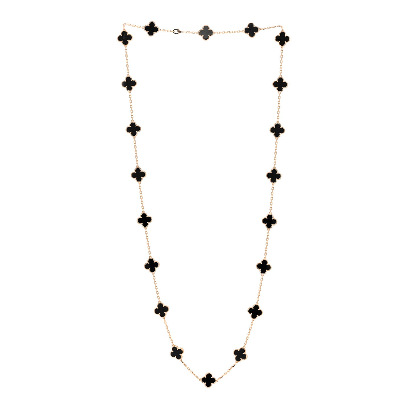 18K Yellow Gold Black Onyx 20 Motifs Vintage Alhambra Necklace