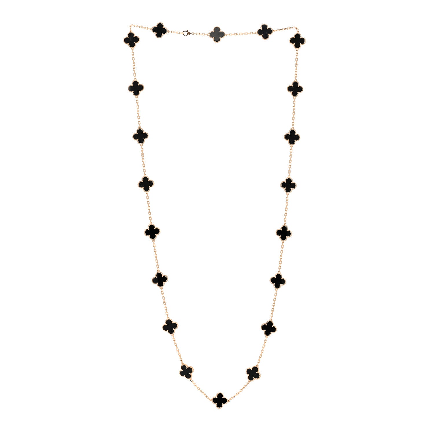 Van Cleef & Arpels 18K Yellow Gold Black Onyx 20 Motifs Vintage Alhambra Necklace 3 of 9
