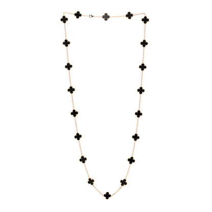 Van Cleef & Arpels 18K Yellow Gold Black Onyx 20 Motifs Vintage Alhambra Necklace 3 of 9