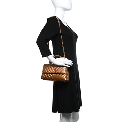 Chanel Metallic Calfskin Chevron Quilted Mini Coco Handle Flap Gold 2 of 10