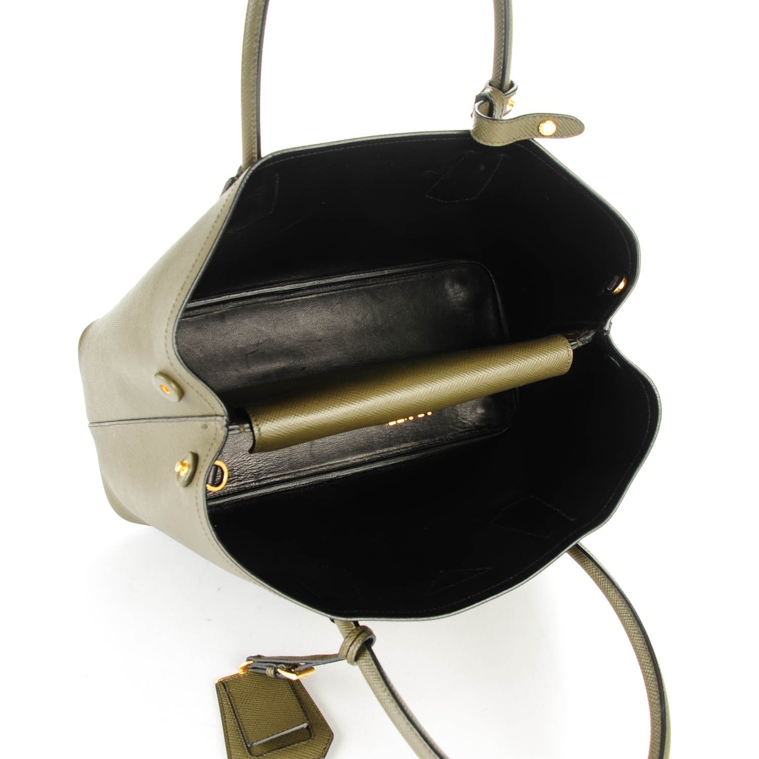 Prada Saffiano Cuir Medium Double Bag Militare Black 5 of 7