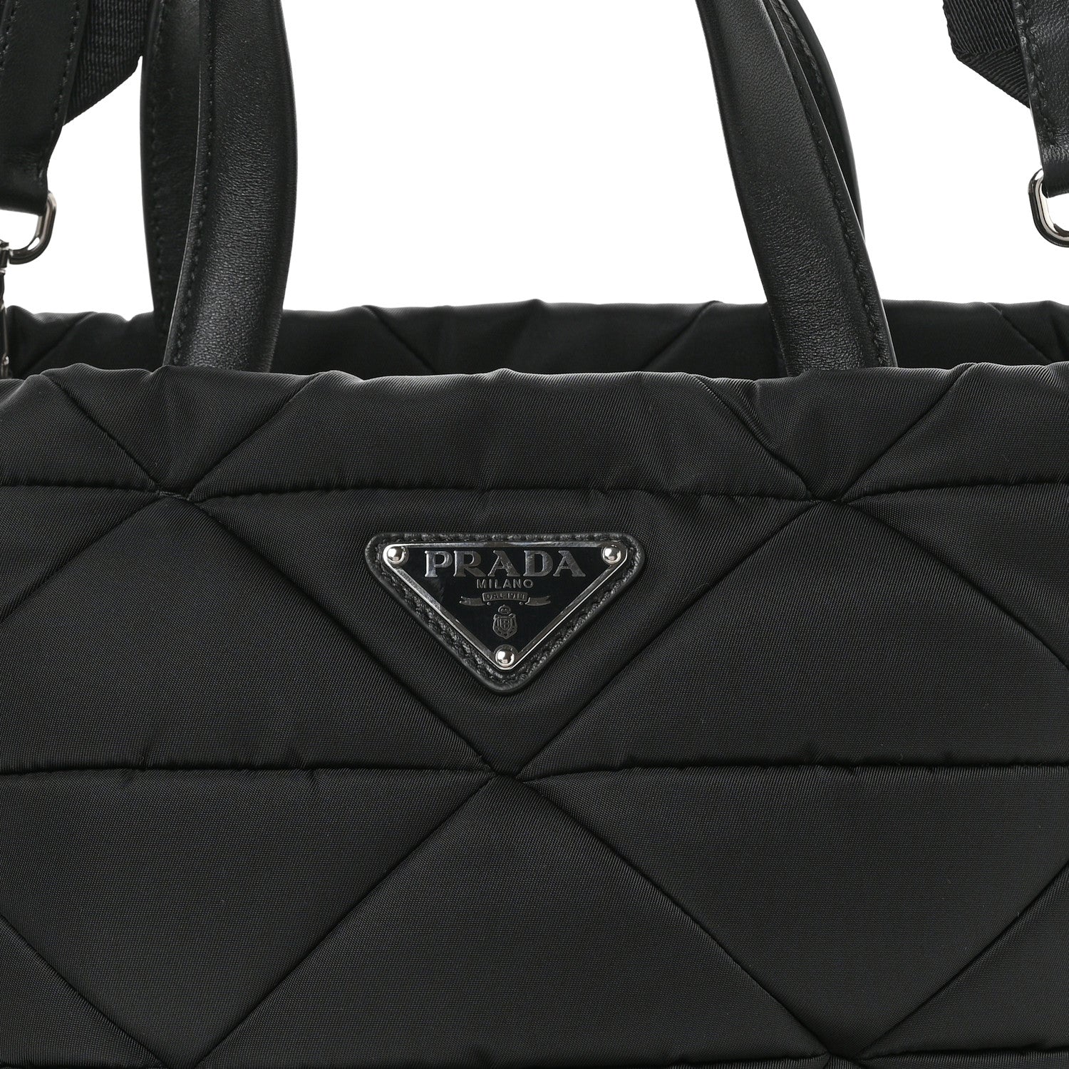 Prada Re-Nylon Nappa Triangle Quilted Padded Double Handled Zip Pocket Tote Black 10 of 12