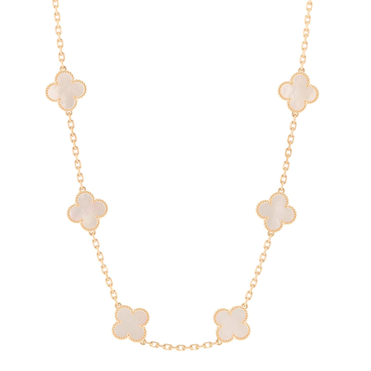 18K Yellow Gold Mother of Pearl 10 Motifs Vintage Alhambra Necklace