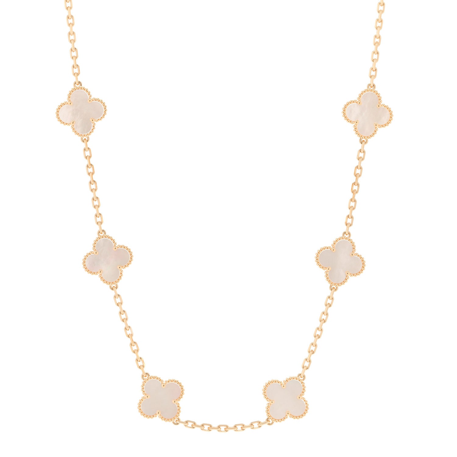 Van Cleef & Arpels 18K Yellow Gold Mother of Pearl 10 Motifs Vintage Alhambra Necklace 1 of 5