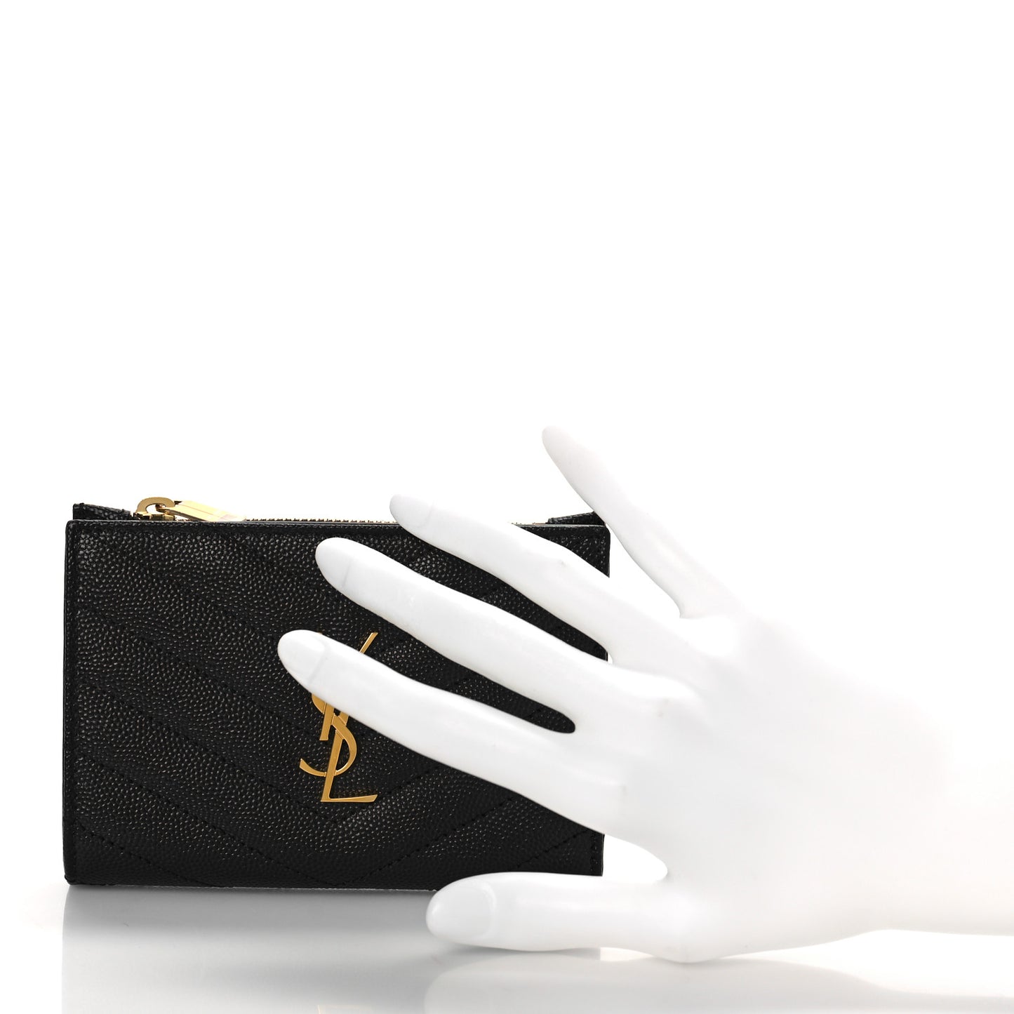 Grain De Poudre Matelasse Chevron Monogram Zipped Two-Part Wallet Black