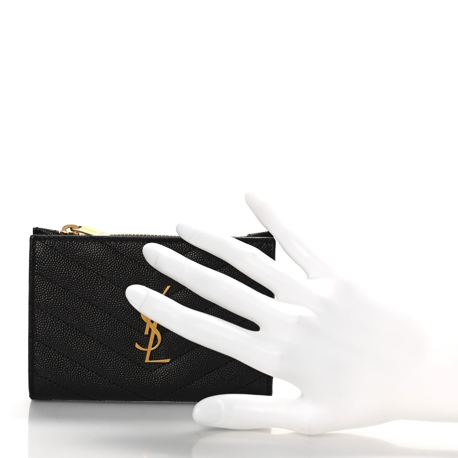 Saint Laurent Grain De Poudre Matelasse Chevron Monogram Zipped Two-Part Wallet Black 2 of 9