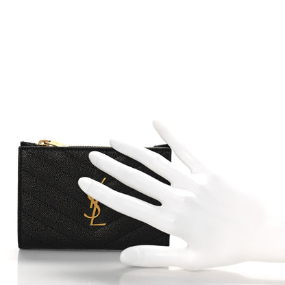 Saint Laurent Grain De Poudre Matelasse Chevron Monogram Zipped Two-Part Wallet Black 2 of 9