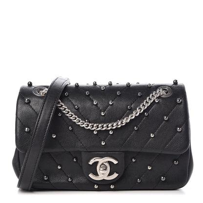 Chanel Sheepskin Chevron Quilted Studded Mini Flap Black 1 of 7