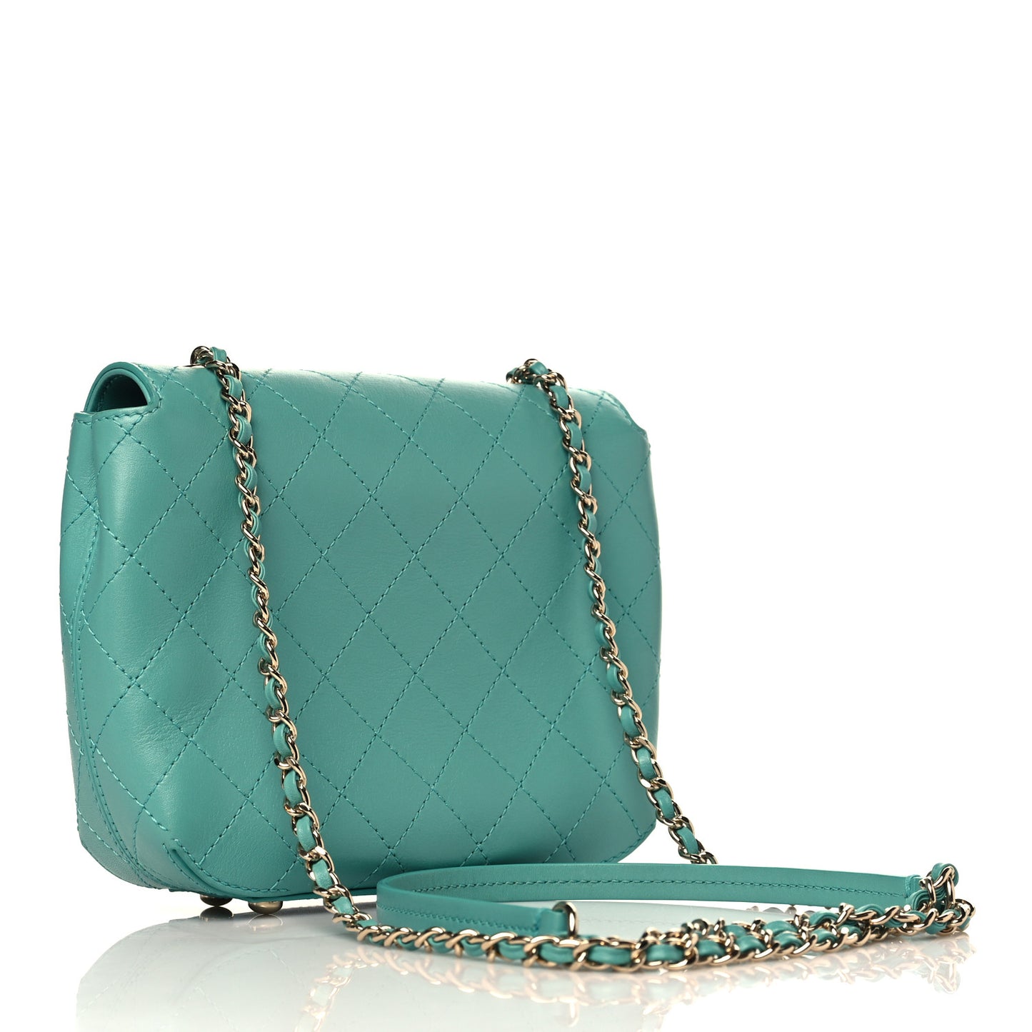 Calfskin Stitched Small Covered CC Flap Bag Green