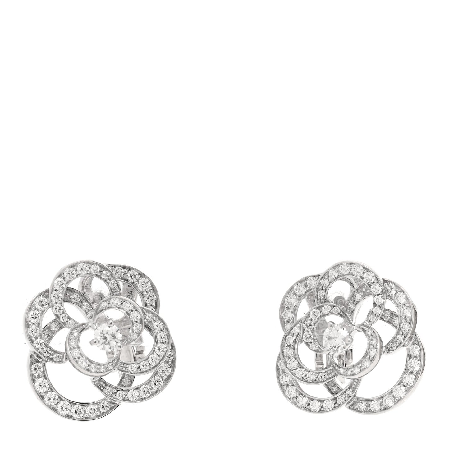 18K White Gold Diamond Fil de Camelia Earrings